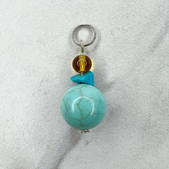 Silver Tone Faux Turquoise Bubble Beaded Upcycled Pendant - Picture 4 of 4